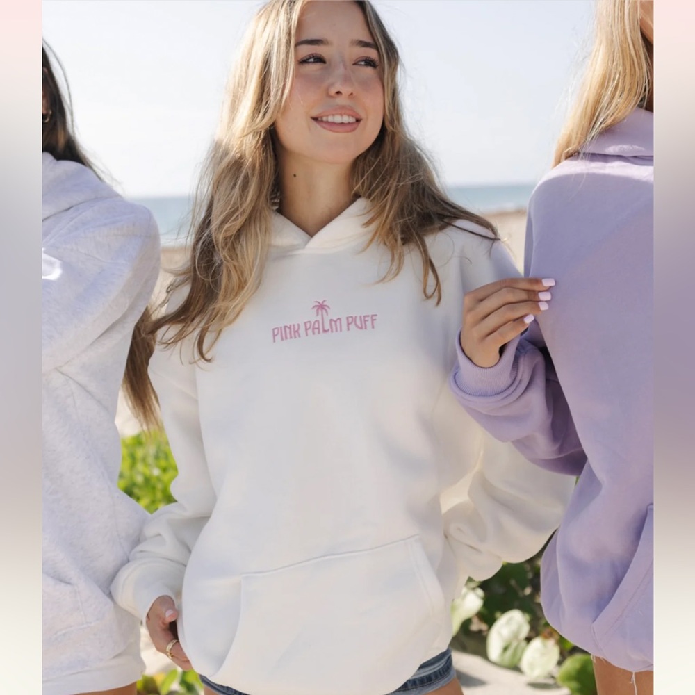 NEW Pink Palm Puff Classic Puff Hoodie in Pink Opal size small